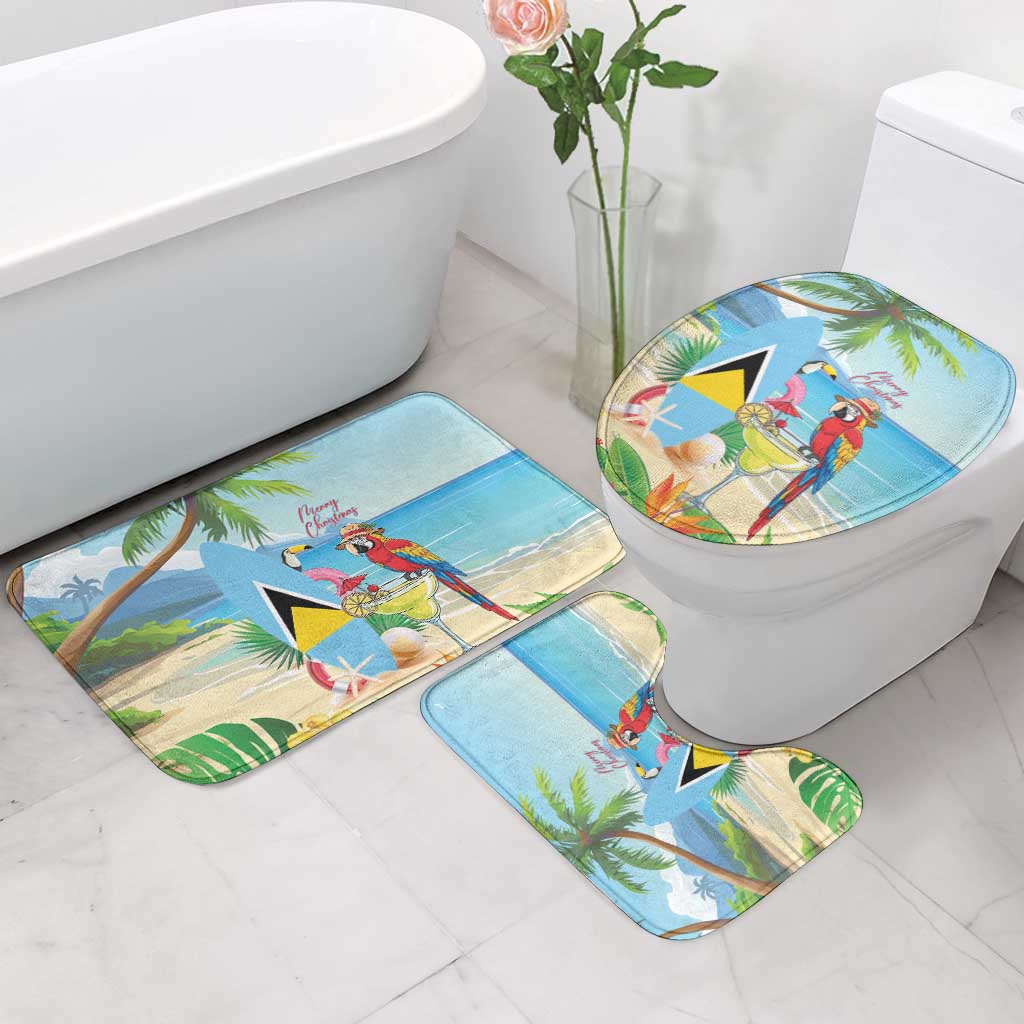 Saint Lucia Christmas Bathroom Set Chill Macaw Parrot Caribbean Tropical Style - Wonder Print Shop