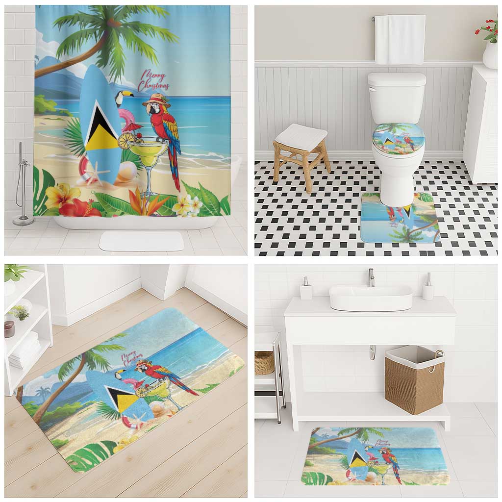 Saint Lucia Christmas Bathroom Set Chill Macaw Parrot Caribbean Tropical Style - Wonder Print Shop