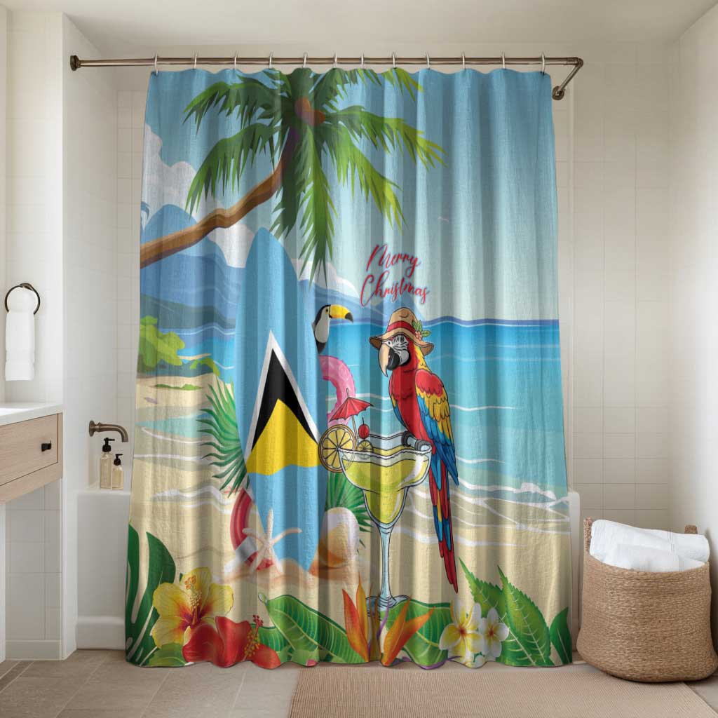 Saint Lucia Christmas Bathroom Set Chill Macaw Parrot Caribbean Tropical Style - Wonder Print Shop