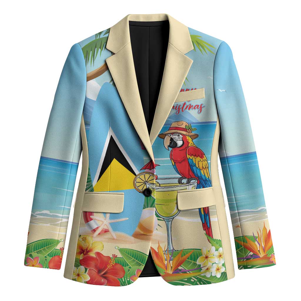 Personalized Saint Lucia Christmas Blazer Chill Macaw Parrot Caribbean Tropical Style - Wonder Print Shop
