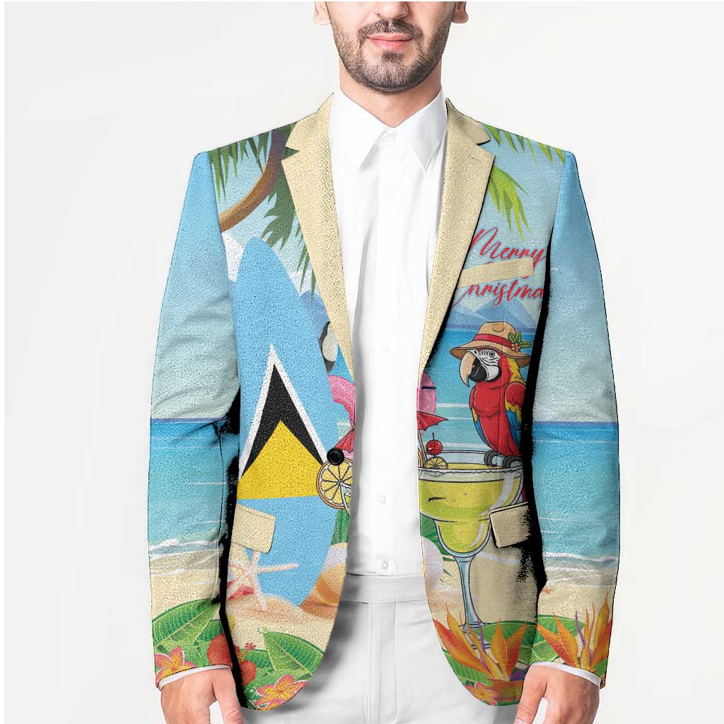 Personalized Saint Lucia Christmas Blazer Chill Macaw Parrot Caribbean Tropical Style - Wonder Print Shop
