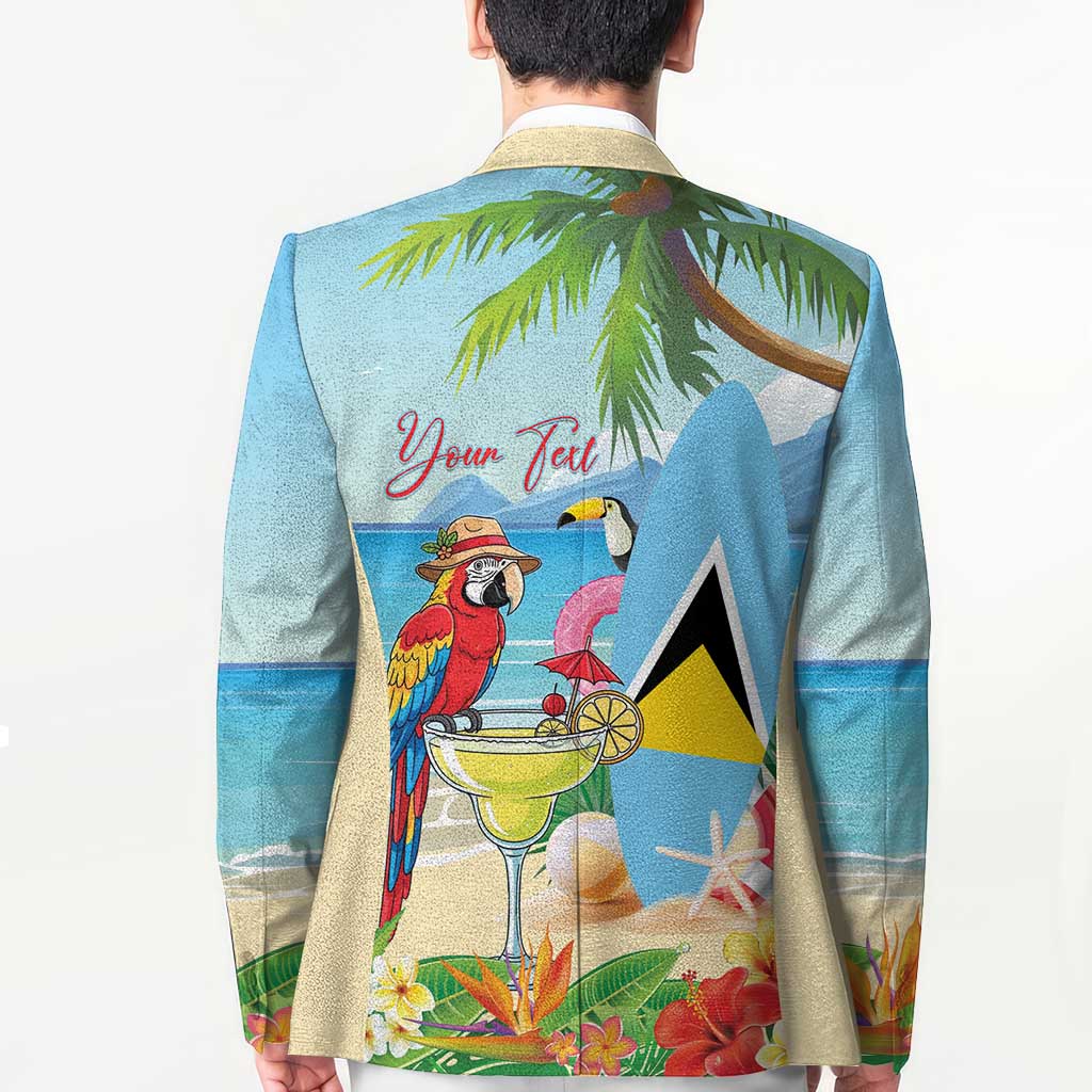 Personalized Saint Lucia Christmas Blazer Chill Macaw Parrot Caribbean Tropical Style - Wonder Print Shop