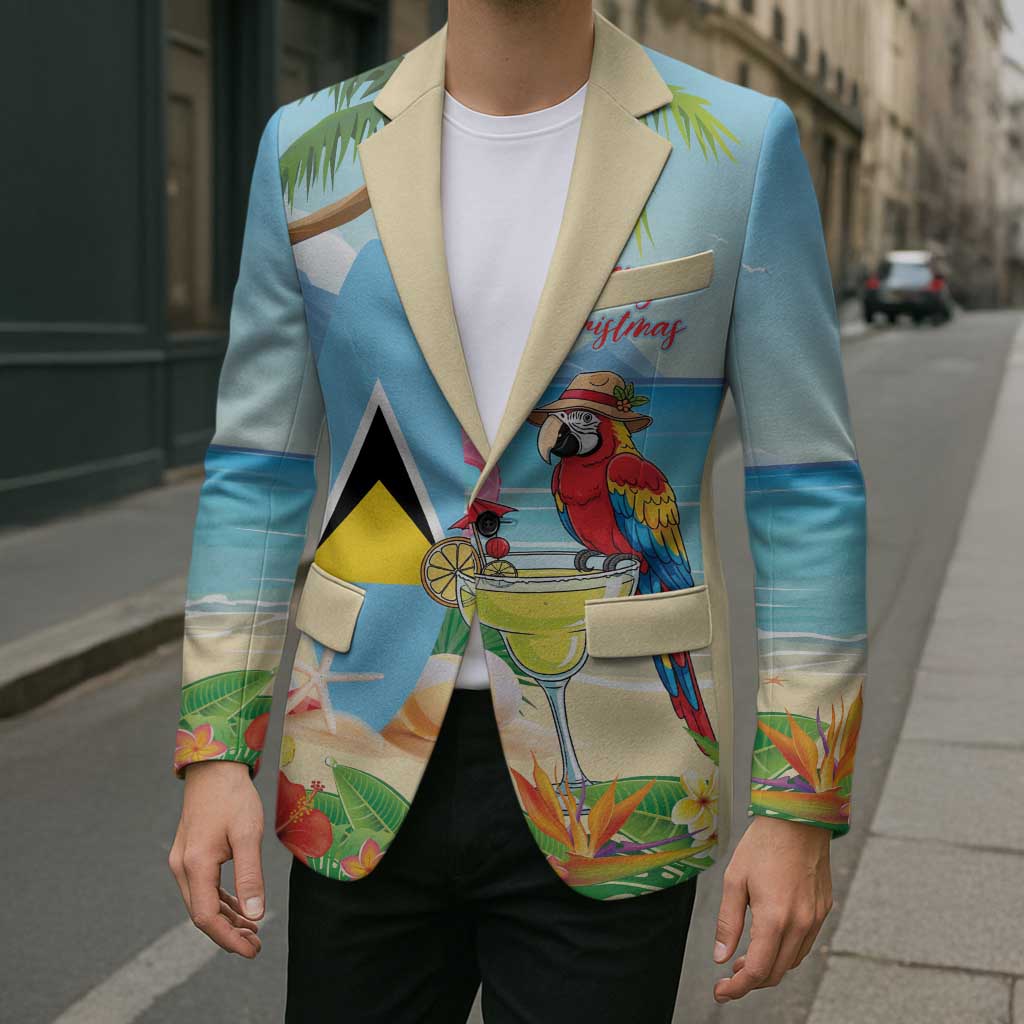 Personalized Saint Lucia Christmas Blazer Chill Macaw Parrot Caribbean Tropical Style - Wonder Print Shop