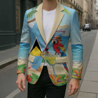 Personalized Saint Lucia Christmas Blazer Chill Macaw Parrot Caribbean Tropical Style - Wonder Print Shop