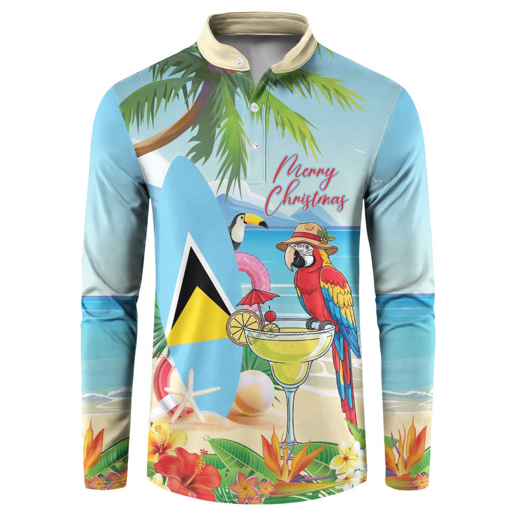 Personalized Saint Lucia Christmas Button Sweatshirt Chill Macaw Parrot Caribbean Tropical Style - Wonder Print Shop