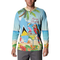 Personalized Saint Lucia Christmas Button Sweatshirt Chill Macaw Parrot Caribbean Tropical Style - Wonder Print Shop