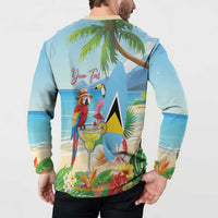 Personalized Saint Lucia Christmas Button Sweatshirt Chill Macaw Parrot Caribbean Tropical Style - Wonder Print Shop