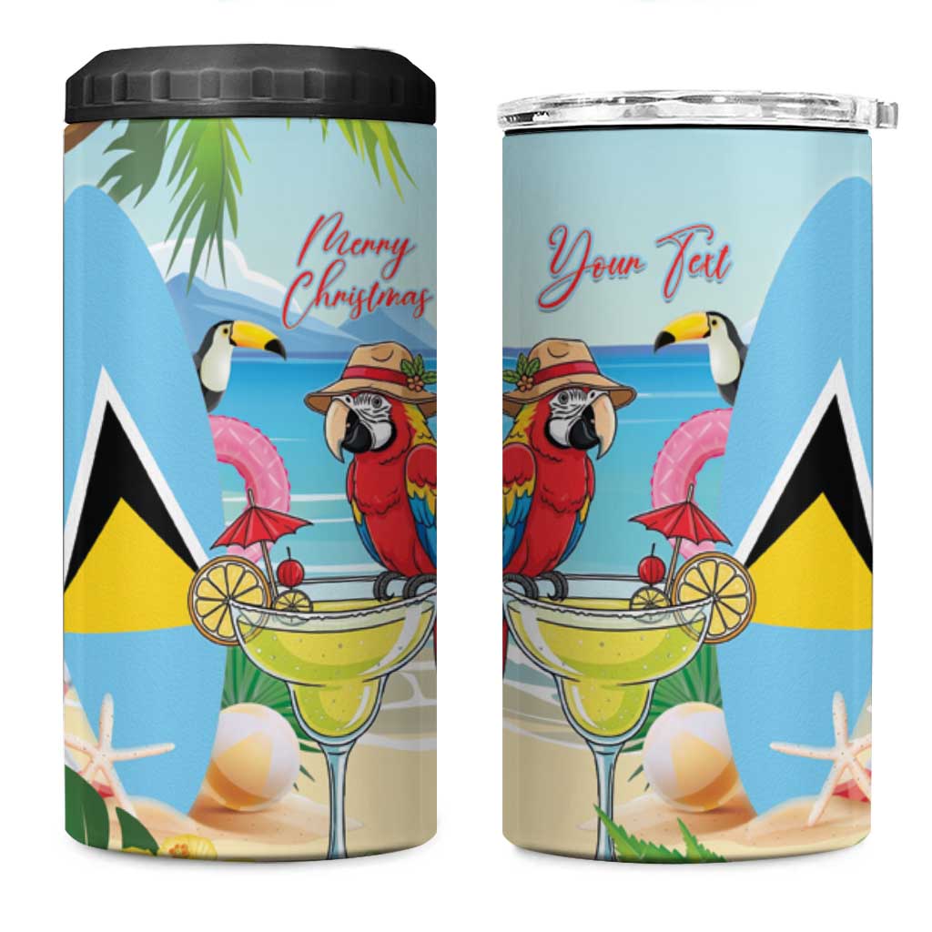 Personalized Saint Lucia Christmas 4 in 1 Can Cooler Tumbler Chill Macaw Parrot Caribbean Tropical Style - Wonder Print Shop