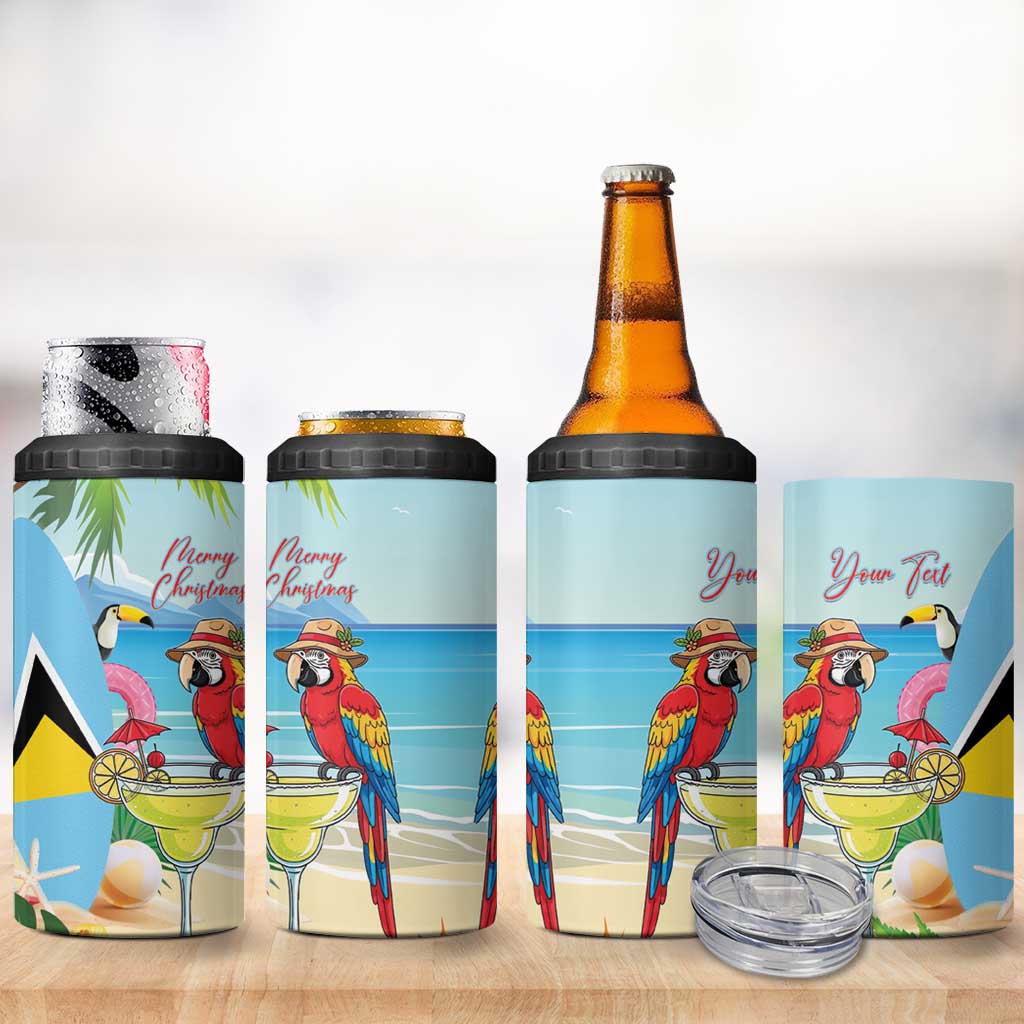 Personalized Saint Lucia Christmas 4 in 1 Can Cooler Tumbler Chill Macaw Parrot Caribbean Tropical Style - Wonder Print Shop