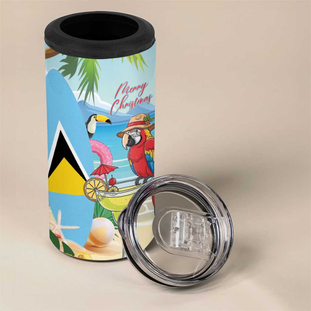 Personalized Saint Lucia Christmas 4 in 1 Can Cooler Tumbler Chill Macaw Parrot Caribbean Tropical Style - Wonder Print Shop