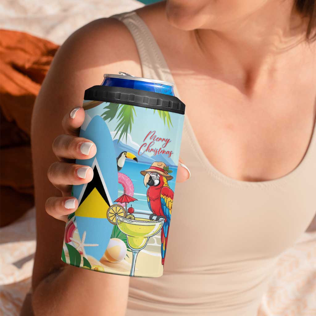 Personalized Saint Lucia Christmas 4 in 1 Can Cooler Tumbler Chill Macaw Parrot Caribbean Tropical Style - Wonder Print Shop