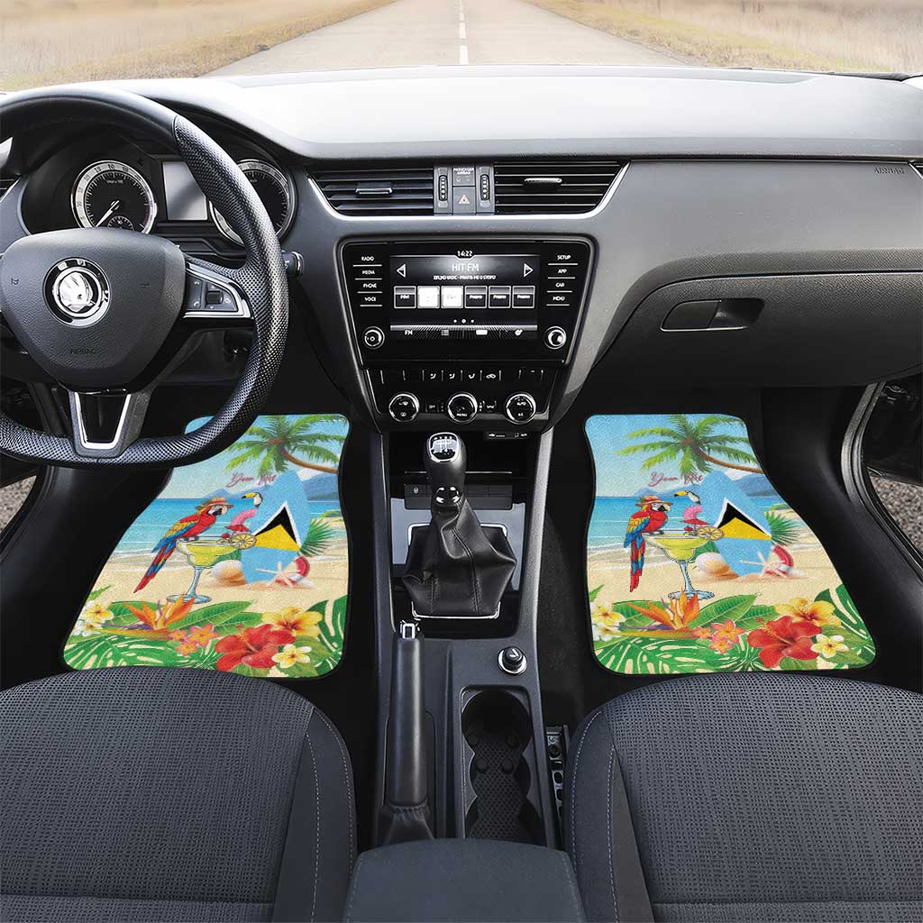 Personalized Saint Lucia Christmas Car Mats Chill Macaw Parrot Caribbean Tropical Style - Wonder Print Shop