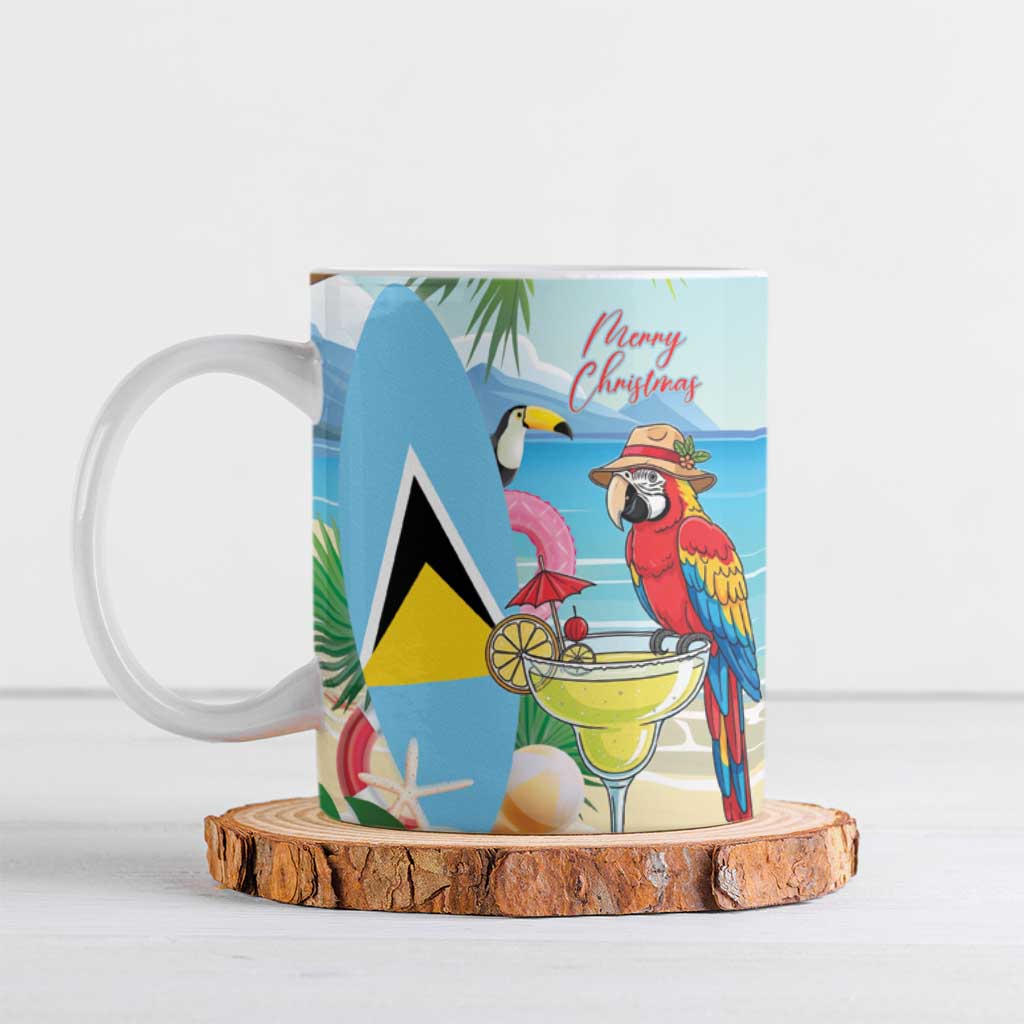 Personalized Saint Lucia Christmas Ceramic Mug Chill Macaw Parrot Caribbean Tropical Style - Wonder Print Shop