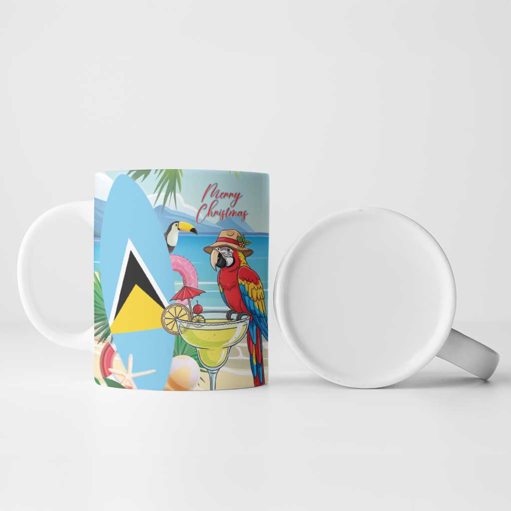 Personalized Saint Lucia Christmas Ceramic Mug Chill Macaw Parrot Caribbean Tropical Style - Wonder Print Shop