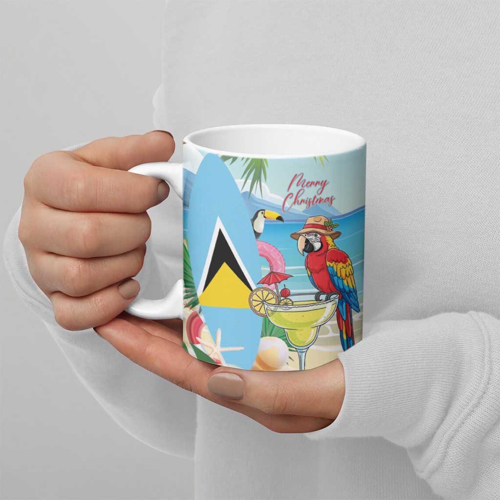 Personalized Saint Lucia Christmas Ceramic Mug Chill Macaw Parrot Caribbean Tropical Style - Wonder Print Shop