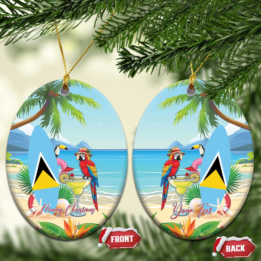 Personalized Saint Lucia Christmas Ceramic Ornament Chill Macaw Parrot Caribbean Tropical Style - Wonder Print Shop