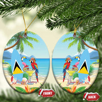 Personalized Saint Lucia Christmas Ceramic Ornament Chill Macaw Parrot Caribbean Tropical Style - Wonder Print Shop