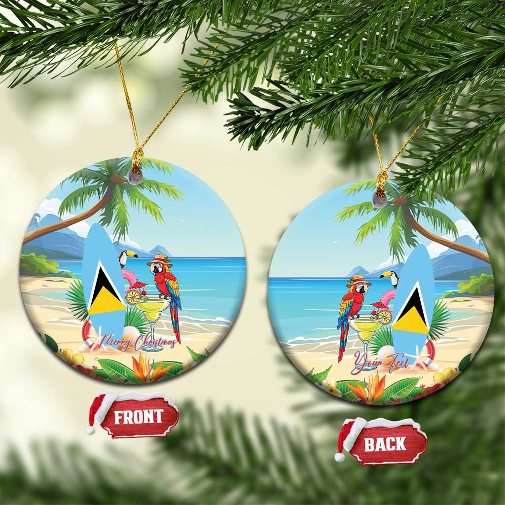 Personalized Saint Lucia Christmas Ceramic Ornament Chill Macaw Parrot Caribbean Tropical Style - Wonder Print Shop