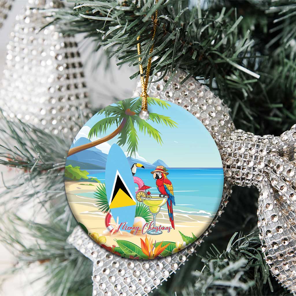 Personalized Saint Lucia Christmas Ceramic Ornament Chill Macaw Parrot Caribbean Tropical Style - Wonder Print Shop