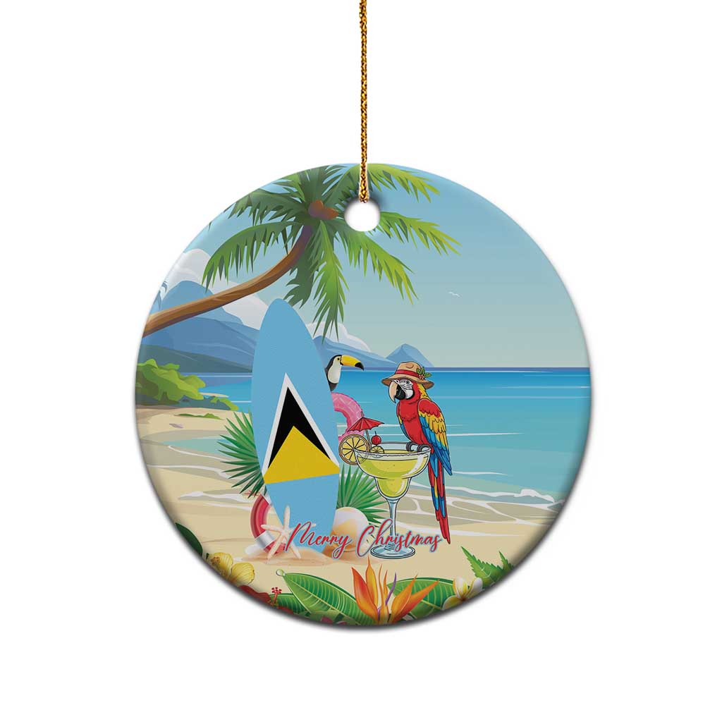 Personalized Saint Lucia Christmas Ceramic Ornament Chill Macaw Parrot Caribbean Tropical Style - Wonder Print Shop