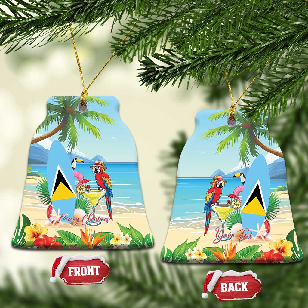 Personalized Saint Lucia Christmas Ceramic Ornament Chill Macaw Parrot Caribbean Tropical Style - Wonder Print Shop