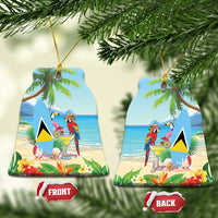 Personalized Saint Lucia Christmas Ceramic Ornament Chill Macaw Parrot Caribbean Tropical Style - Wonder Print Shop