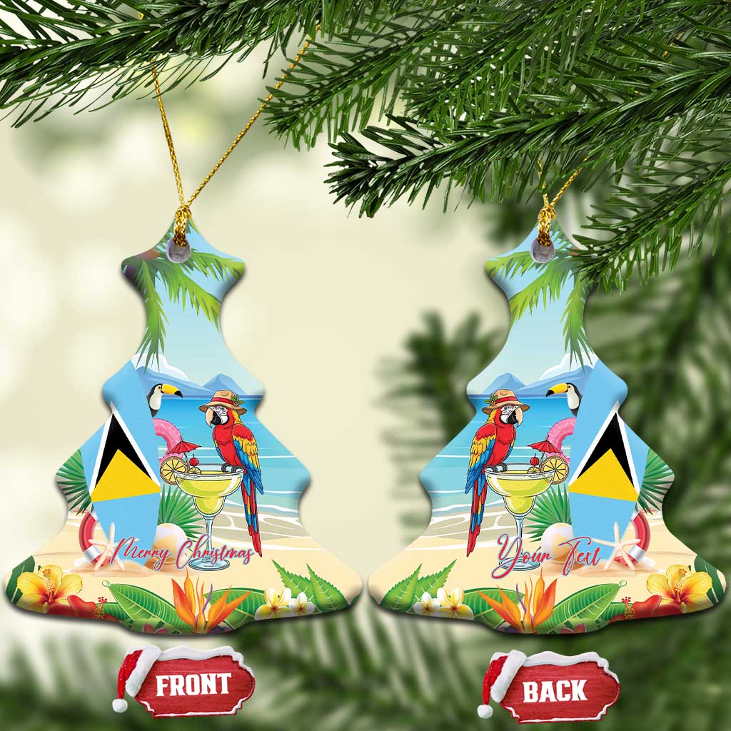 Personalized Saint Lucia Christmas Ceramic Ornament Chill Macaw Parrot Caribbean Tropical Style - Wonder Print Shop