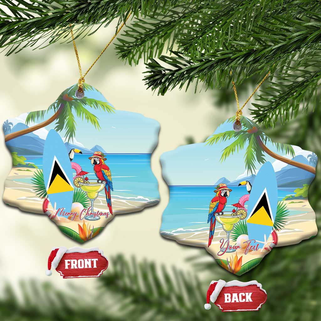 Personalized Saint Lucia Christmas Ceramic Ornament Chill Macaw Parrot Caribbean Tropical Style - Wonder Print Shop