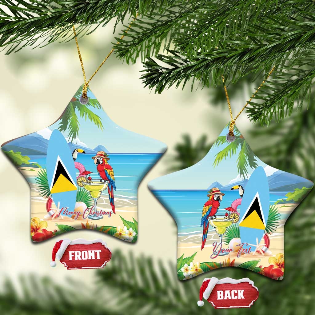 Personalized Saint Lucia Christmas Ceramic Ornament Chill Macaw Parrot Caribbean Tropical Style - Wonder Print Shop