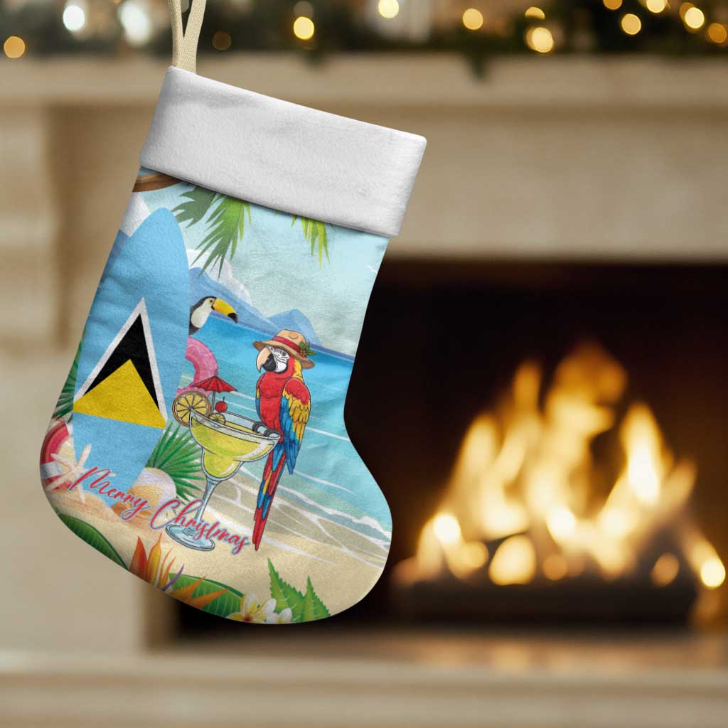 Personalized Saint Lucia Christmas Stocking Chill Macaw Parrot Caribbean Tropical Style - Wonder Print Shop