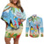 Personalized Saint Lucia Christmas Couples Matching Off Shoulder Short Dress and Long Sleeve Button Shirt Chill Macaw Parrot Caribbean Tropical Style - Wonder Print Shop