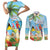 Personalized Saint Lucia Christmas Couples Matching Short Sleeve Bodycon Dress and Long Sleeve Button Shirt Chill Macaw Parrot Caribbean Tropical Style - Wonder Print Shop
