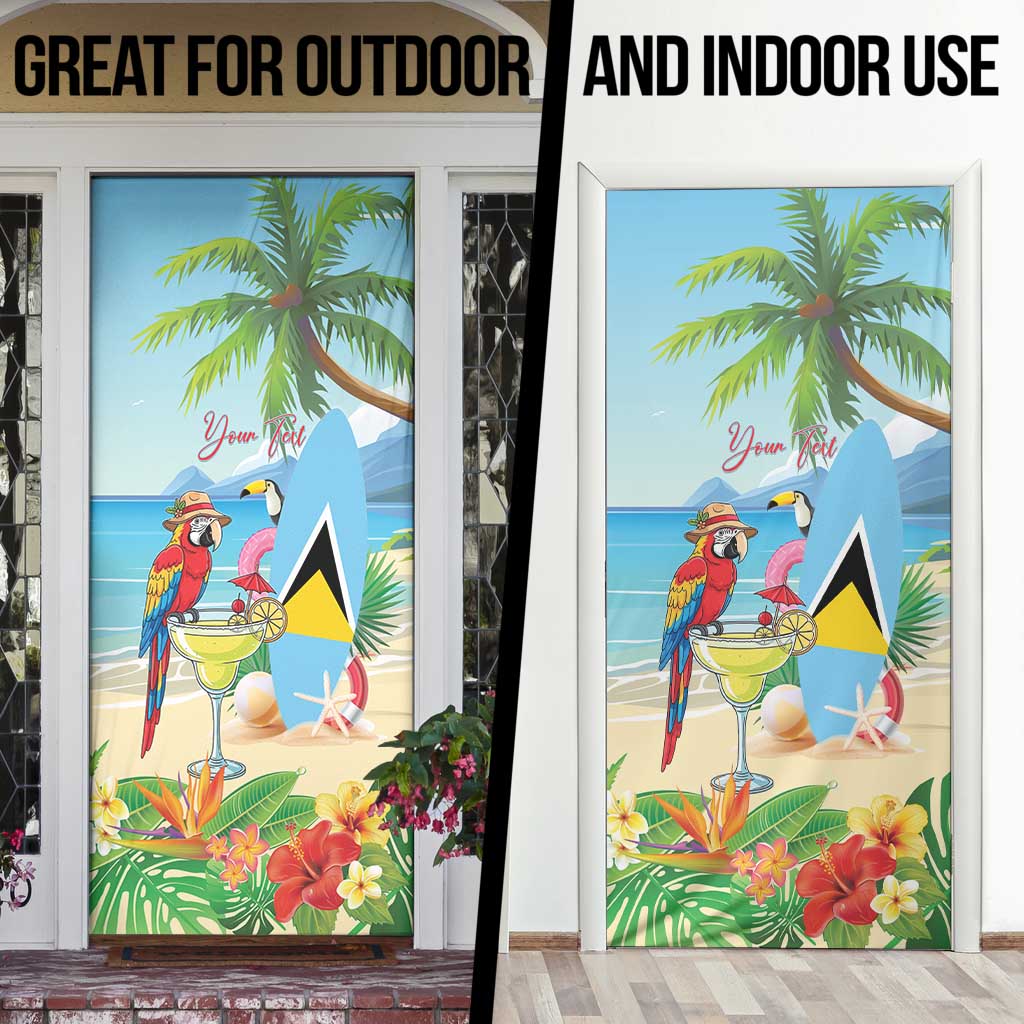 Personalized Saint Lucia Christmas Door Cover Chill Macaw Parrot Caribbean Tropical Style - Wonder Print Shop