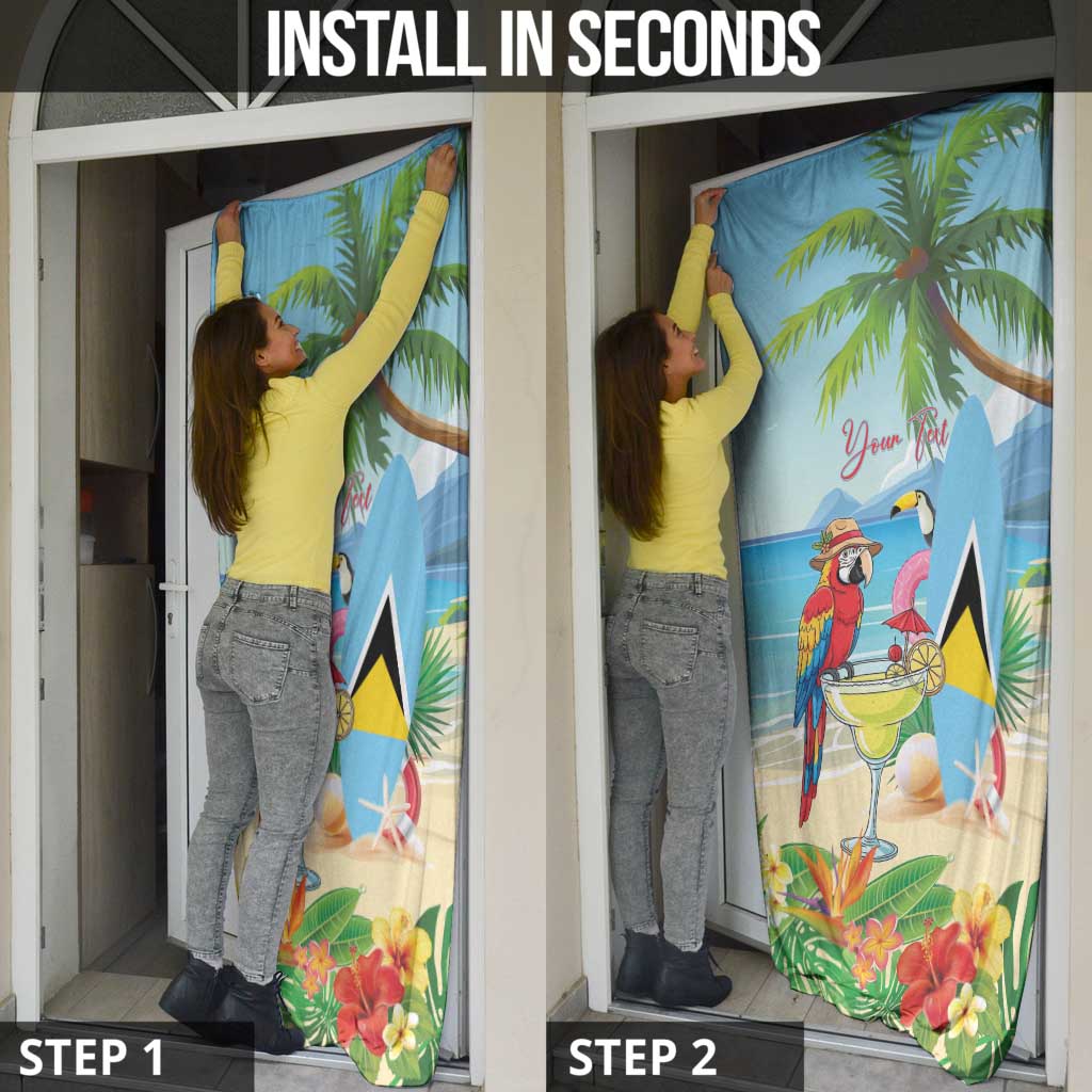Personalized Saint Lucia Christmas Door Cover Chill Macaw Parrot Caribbean Tropical Style - Wonder Print Shop