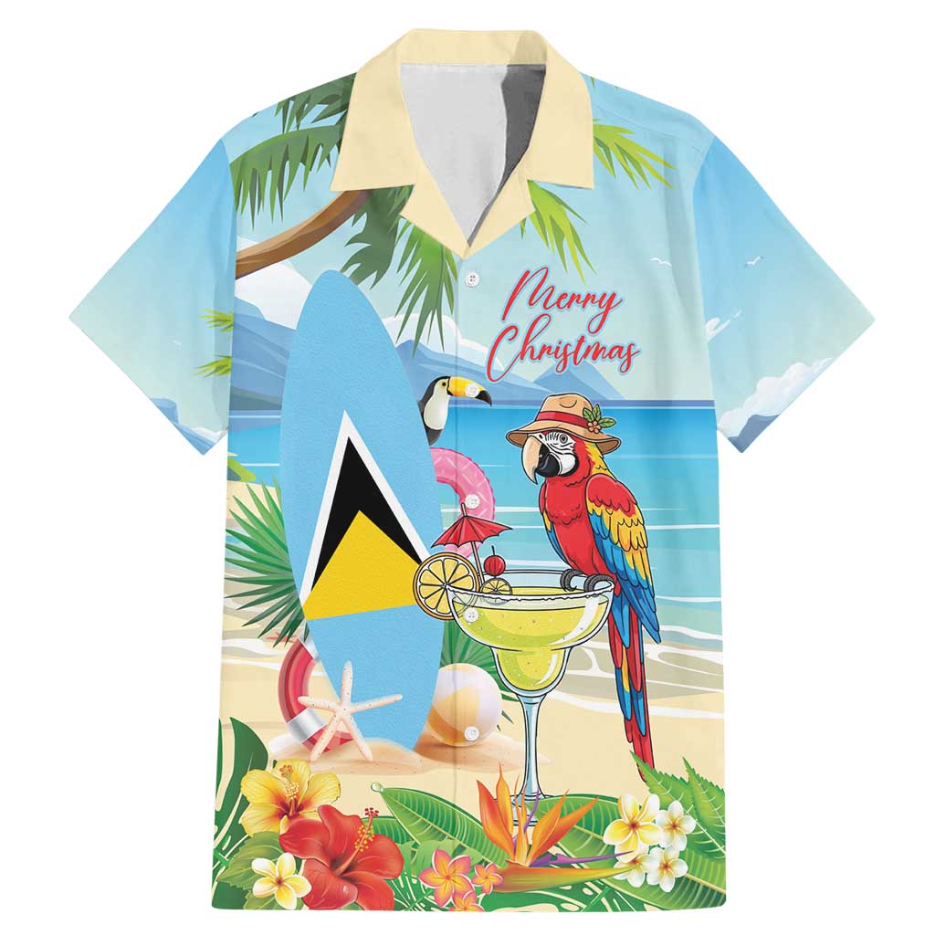 Personalized Saint Lucia Christmas Family Matching Mermaid Dress and Hawaiian Shirt Chill Macaw Parrot Caribbean Tropical Style - Wonder Print Shop