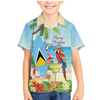 Personalized Saint Lucia Christmas Family Matching Mermaid Dress and Hawaiian Shirt Chill Macaw Parrot Caribbean Tropical Style - Wonder Print Shop
