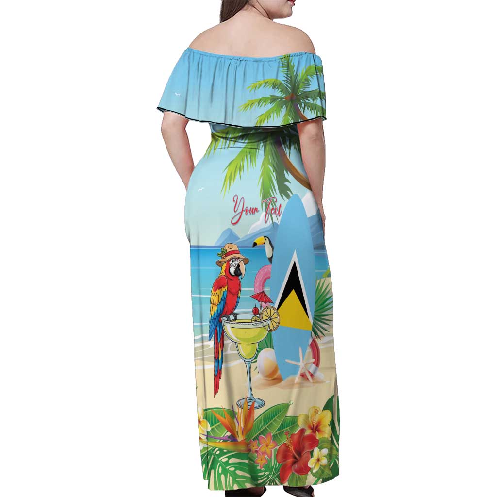 Personalized Saint Lucia Christmas Family Matching Off Shoulder Maxi Dress and Hawaiian Shirt Chill Macaw Parrot Caribbean Tropical Style - Wonder Print Shop