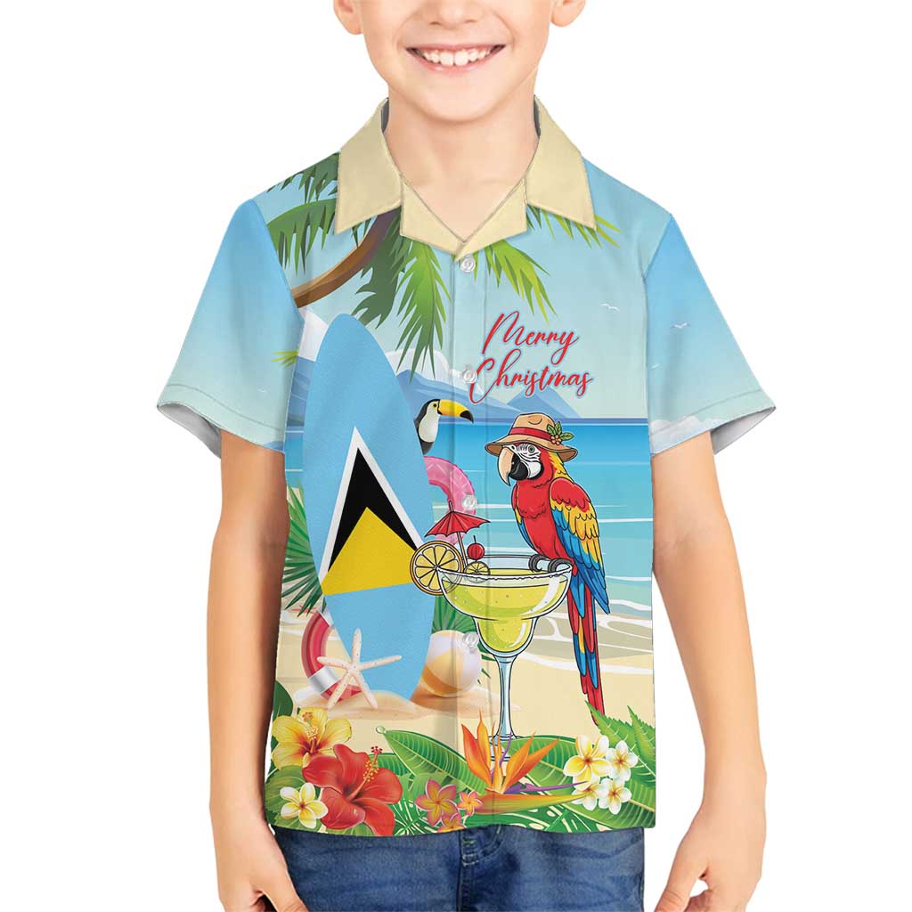 Personalized Saint Lucia Christmas Family Matching Off Shoulder Maxi Dress and Hawaiian Shirt Chill Macaw Parrot Caribbean Tropical Style - Wonder Print Shop