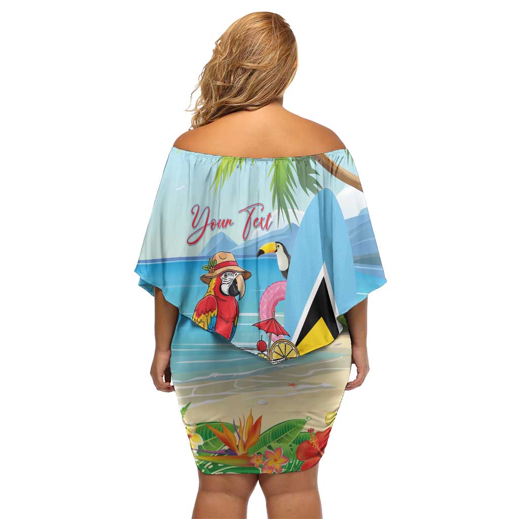 Personalized Saint Lucia Christmas Family Matching Off Shoulder Short Dress and Hawaiian Shirt Chill Macaw Parrot Caribbean Tropical Style - Wonder Print Shop