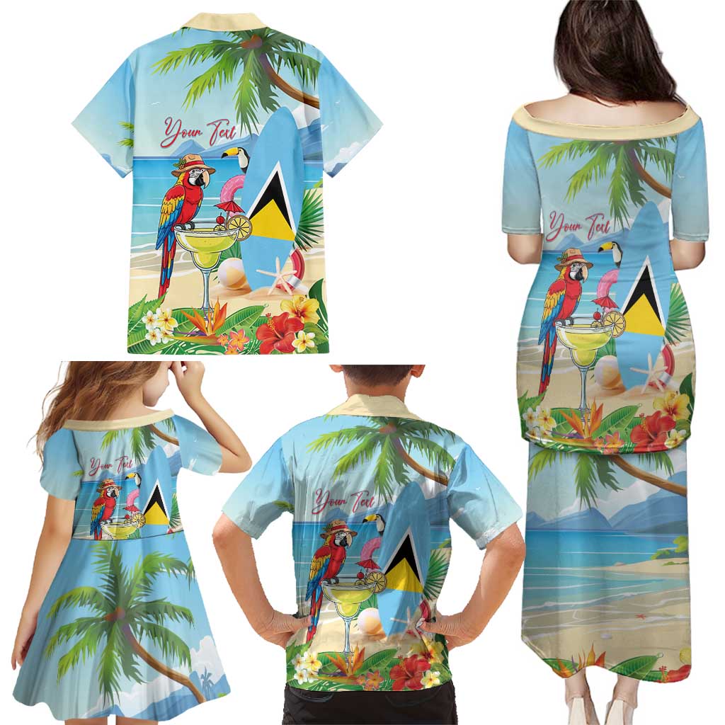 Personalized Saint Lucia Christmas Family Matching Puletasi and Hawaiian Shirt Chill Macaw Parrot Caribbean Tropical Style - Wonder Print Shop