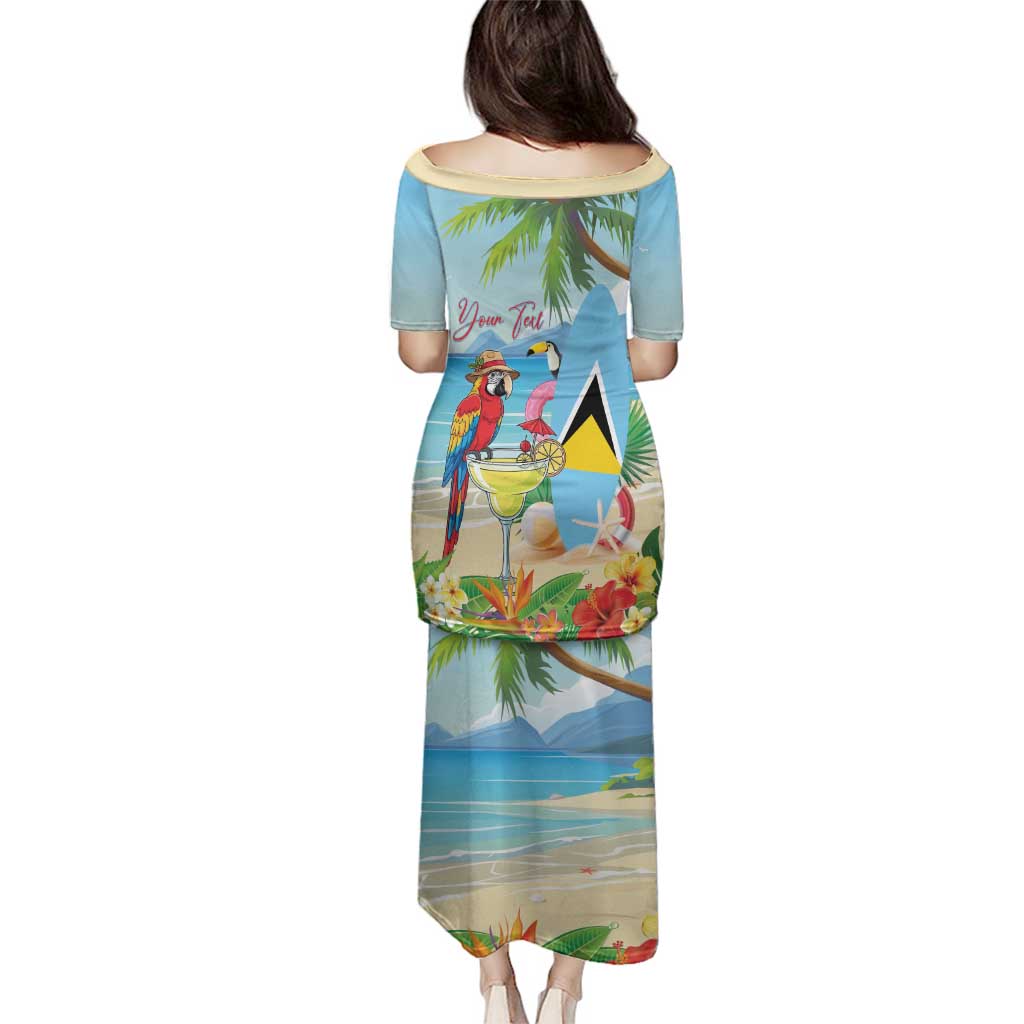 Personalized Saint Lucia Christmas Family Matching Puletasi and Hawaiian Shirt Chill Macaw Parrot Caribbean Tropical Style - Wonder Print Shop