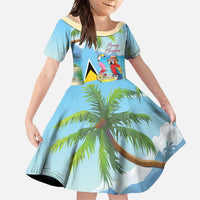 Personalized Saint Lucia Christmas Family Matching Short Sleeve Bodycon Dress and Hawaiian Shirt Chill Macaw Parrot Caribbean Tropical Style - Wonder Print Shop