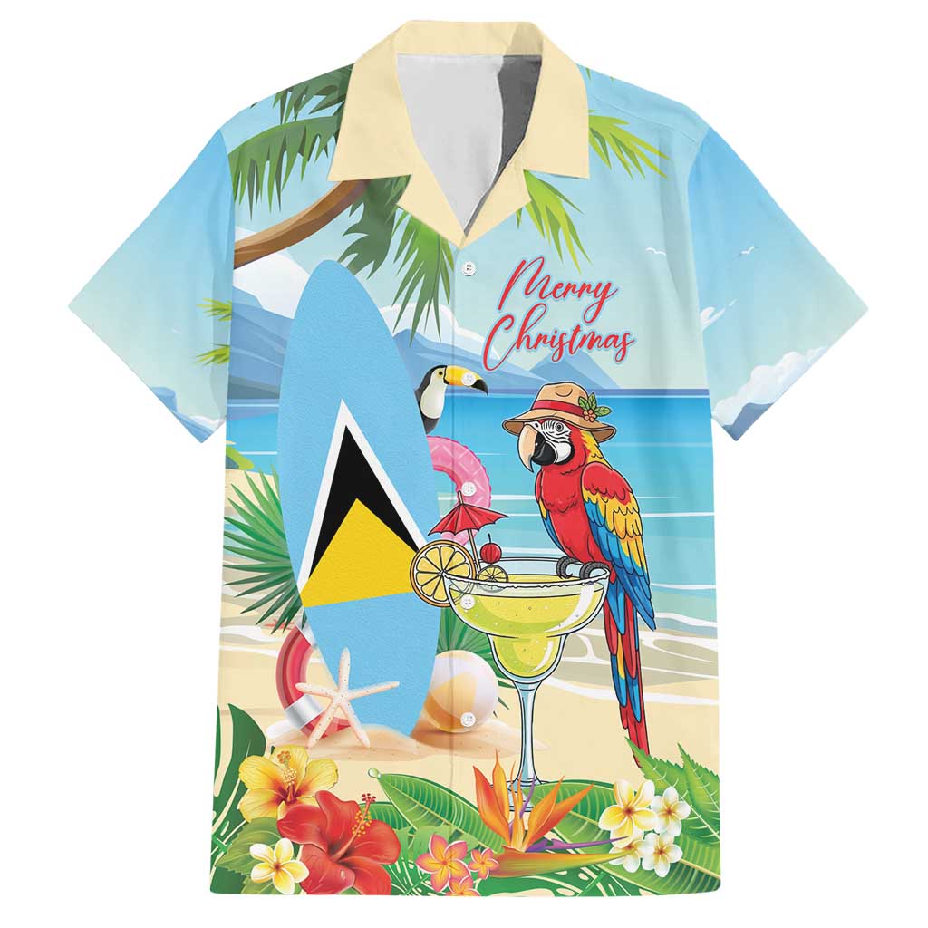 Personalized Saint Lucia Christmas Family Matching Short Sleeve Bodycon Dress and Hawaiian Shirt Chill Macaw Parrot Caribbean Tropical Style - Wonder Print Shop