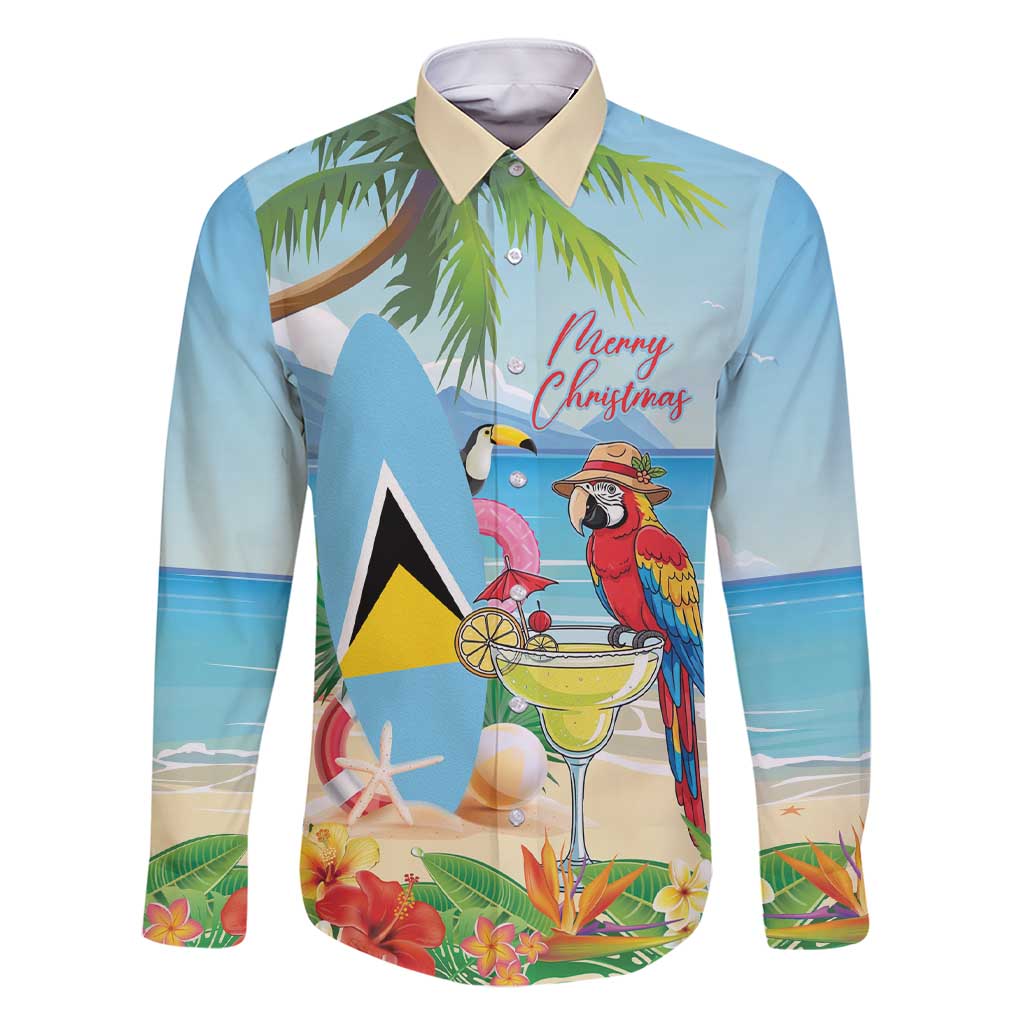 Personalized Saint Lucia Christmas Family Matching Short Sleeve Bodycon Dress and Hawaiian Shirt Chill Macaw Parrot Caribbean Tropical Style - Wonder Print Shop