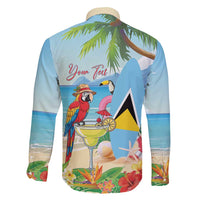Personalized Saint Lucia Christmas Family Matching Short Sleeve Bodycon Dress and Hawaiian Shirt Chill Macaw Parrot Caribbean Tropical Style - Wonder Print Shop
