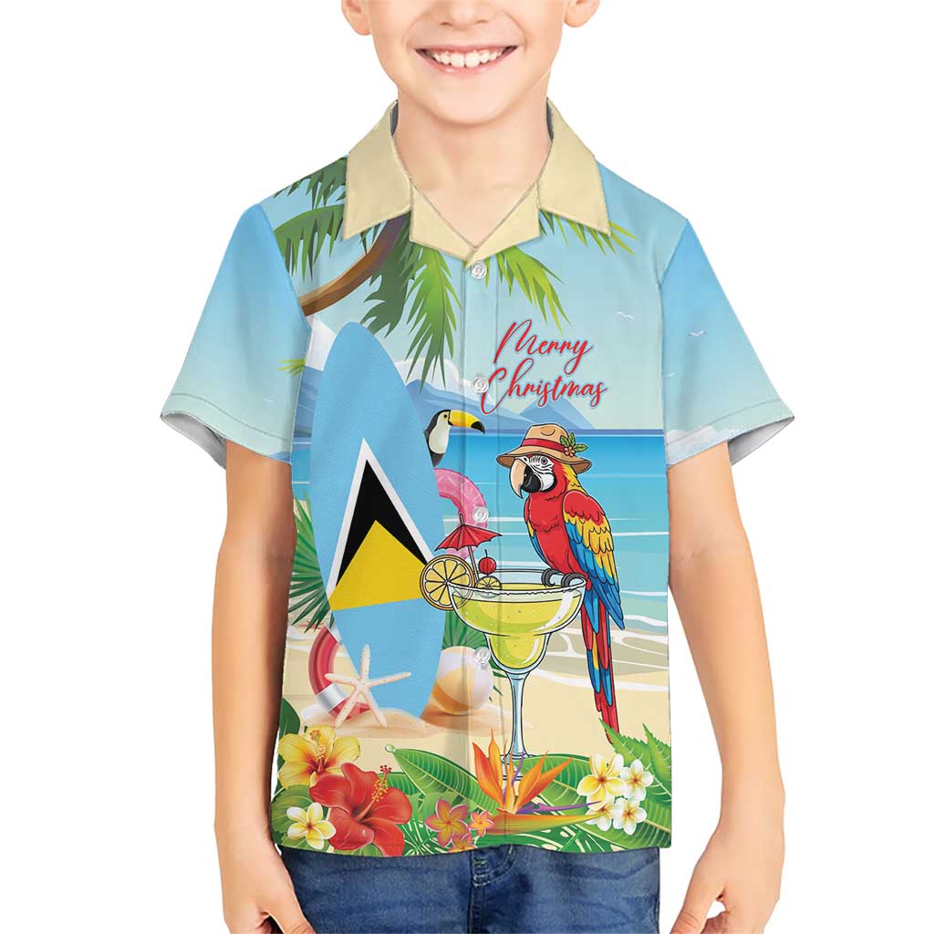 Personalized Saint Lucia Christmas Family Matching Short Sleeve Bodycon Dress and Hawaiian Shirt Chill Macaw Parrot Caribbean Tropical Style - Wonder Print Shop