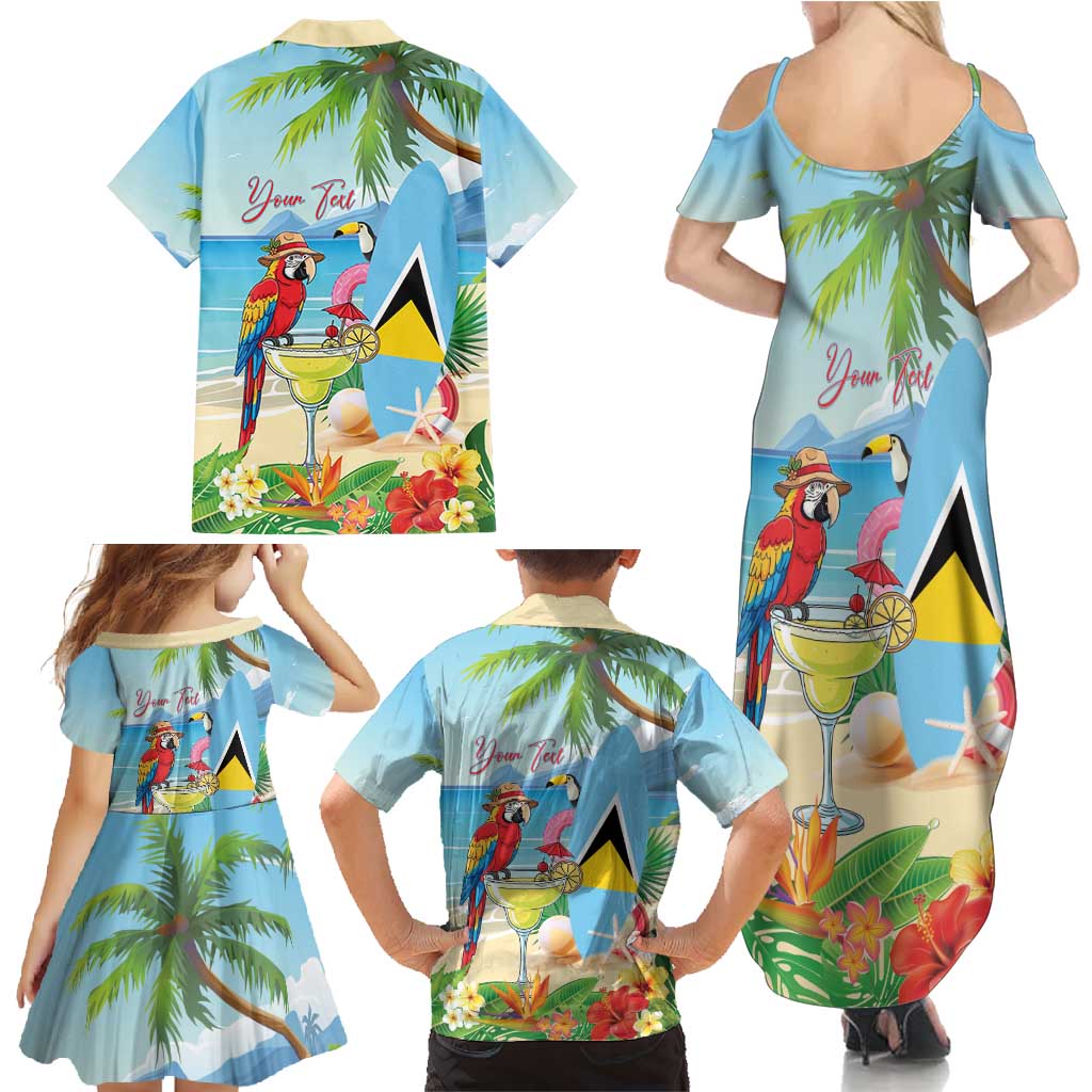 Personalized Saint Lucia Christmas Family Matching Summer Maxi Dress and Hawaiian Shirt Chill Macaw Parrot Caribbean Tropical Style - Wonder Print Shop