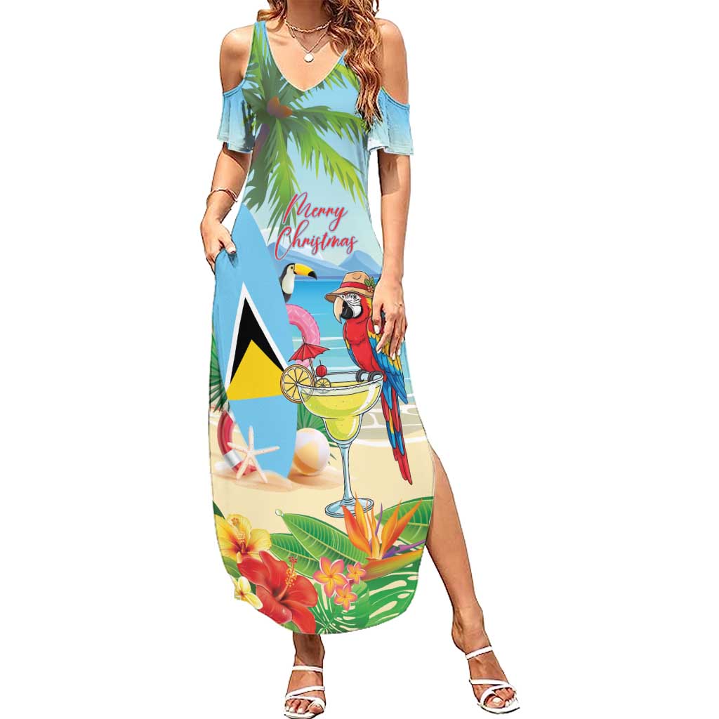 Personalized Saint Lucia Christmas Family Matching Summer Maxi Dress and Hawaiian Shirt Chill Macaw Parrot Caribbean Tropical Style - Wonder Print Shop