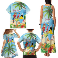 Personalized Saint Lucia Christmas Family Matching Tank Maxi Dress and Hawaiian Shirt Chill Macaw Parrot Caribbean Tropical Style - Wonder Print Shop
