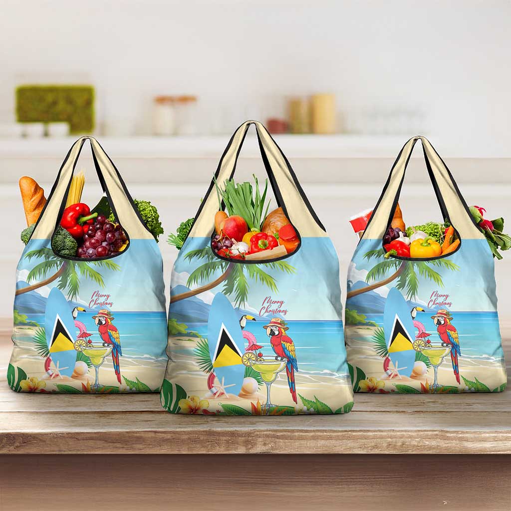 Saint Lucia Christmas Grocery Bag Chill Macaw Parrot Caribbean Tropical Style - Wonder Print Shop